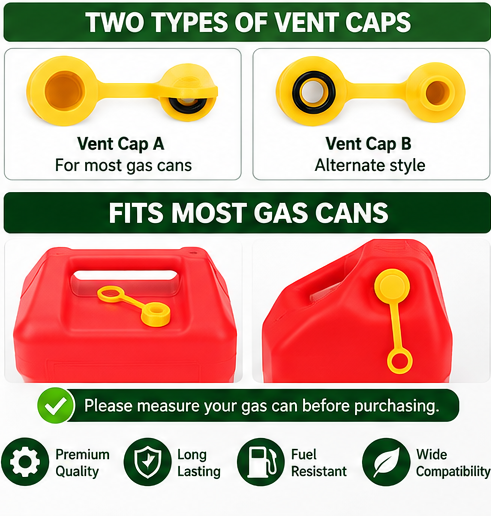 Universal Flexible Gas Can Spout Replacement Kit with Vent Caps & Gaskets